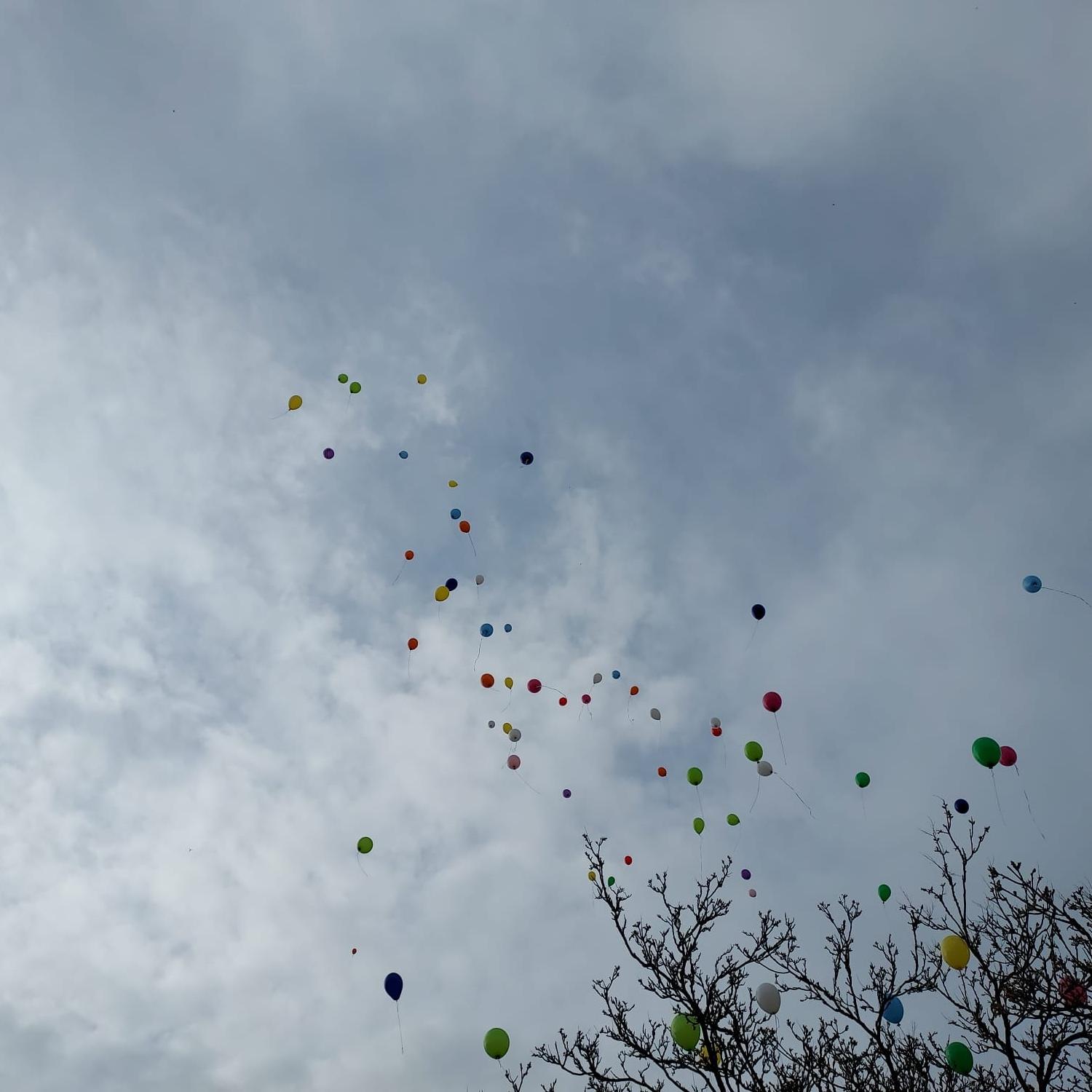 Unsere Luftballons fliegen in den Himmel